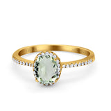 14K Yellow Gold 1.41ct Oval 8mmx6mm Fashion Accent G SI Natural Green Amethyst Diamond Engagement Wedding Ring Size 6.5