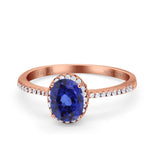 14K Rose Gold 1.41ct Oval 8mmx6mm Fashion Accent G SI Nano Blue Sapphire Diamond Engagement Wedding Ring Size 6.5