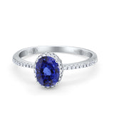 14K White Gold 1.41ct Oval 8mmx6mm Fashion Accent G SI Nano Blue Sapphire Diamond Engagement Wedding Ring Size 6.5
