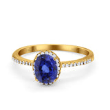 14K Yellow Gold 1.41ct Oval 8mmx6mm Fashion Accent G SI Nano Blue Sapphire Diamond Engagement Wedding Ring Size 6.5