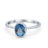 14K White Gold 1.41ct Oval 8mmx6mm Fashion Accent G SI London Blue Topaz Diamond Engagement Wedding Ring Size 6.5