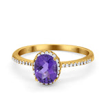 14K Yellow Gold 1.41ct Oval 8mmx6mm Fashion Accent G SI Natural Amethyst Diamond Engagement Wedding Ring Size 6.5