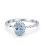 14K White Gold 1.41ct Oval 8mmx6mm Fashion Accent G SI Natural Aquamarine Diamond Engagement Wedding Ring Size 6.5