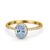 14K Yellow Gold 1.41ct Oval 8mmx6mm Fashion Accent G SI Natural Aquamarine Diamond Engagement Wedding Ring Size 6.5