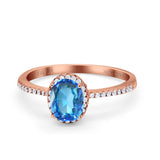 14K Rose Gold 1.41ct Oval 8mmx6mm Fashion Accent G SI Natural Blue Topaz Diamond Engagement Wedding Ring Size 6.5