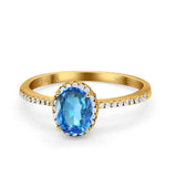 14K Yellow Gold 1.41ct Oval 8mmx6mm Fashion Accent G SI Natural Blue Topaz Diamond Engagement Wedding Ring Size 6.5