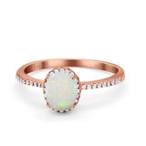 14K Rose Gold 0.20ct Oval 8mmx6mm Fashion Accent G SI Natural White Opal Diamond Engagement Wedding Ring Size 6.5