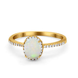 14K Yellow Gold 0.20ct Oval 8mmx6mm Fashion Accent G SI Natural White Opal Diamond Engagement Wedding Ring Size 6.5