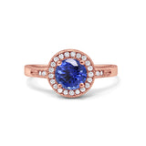 14K Rose Gold 0.94ct Round Art Deco 6mm G SI Nano Blue Sapphire Diamond Engagement Wedding Ring Size 6.5