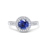 14K White Gold 0.94ct Round Art Deco 6mm G SI Nano Blue Sapphire Diamond Engagement Wedding Ring Size 6.5