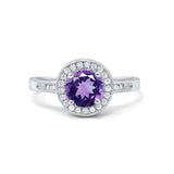 14K White Gold 0.94ct Round Art Deco 6mm G SI Natural Amethyst Diamond Engagement Wedding Ring Size 6.5