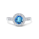 14K White Gold 0.94ct Round Art Deco 6mm G SI Natural Blue Topaz Diamond Engagement Wedding Ring Size 6.5