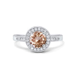 14K White Gold 0.94ct Round Art Deco 6mm G SI Natural Morganite Diamond Engagement Wedding Ring Size 6.5