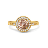 14K Yellow Gold 0.94ct Round Art Deco 6mm G SI Natural Morganite Diamond Engagement Wedding Ring Size 6.5