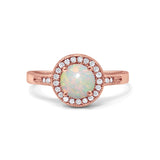 14K Rose Gold 0.10ct Round Art Deco 6mm G SI Natural White Opal Diamond Engagement Wedding Ring Size 6.5