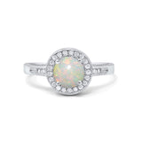 14K White Gold 0.10ct Round Art Deco 6mm G SI Natural White Opal Diamond Engagement Wedding Ring Size 6.5