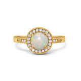 14K Yellow Gold 0.10ct Round Art Deco 6mm G SI Natural White Opal Diamond Engagement Wedding Ring Size 6.5