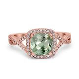 14K Rose Gold 2.37ct Cushion Infinity Shank 8mm G SI Natural Green Amethyst Diamond Engagement Wedding Ring Size 6.5