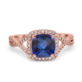 14K Rose Gold 2.37ct Cushion Infinity Shank 8mm G SI Nano Blue Sapphire Diamond Engagement Wedding Ring Size 6.5