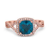 14K Rose Gold 2.37ct Cushion Infinity Shank 8mm G SI London Blue Topaz Diamond Engagement Wedding Ring Size 6.5