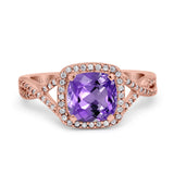 14K Rose Gold 2.37ct Cushion Infinity Shank 8mm G SI Natural Amethyst Diamond Engagement Wedding Ring Size 6.5