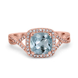 14K Rose Gold 2.37ct Cushion Infinity Shank 8mm G SI Natural Aquamarine Diamond Engagement Wedding Ring Size 6.5