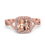 14K Rose Gold 2.37ct Cushion Infinity Shank 8mm G SI Natural Morganite Diamond Engagement Wedding Ring Size 6.5