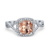 14K White Gold 2.37ct Cushion Infinity Shank 8mm G SI Natural Morganite Diamond Engagement Wedding Ring Size 6.5