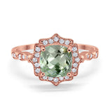 14K Rose Gold 2.31ct Cushion 8mm Halo G SI Natural Green Amethyst Diamond Engagement Wedding Ring Size 6.5