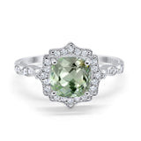 14K White Gold 2.31ct Cushion 8mm Halo G SI Natural Green Amethyst Diamond Engagement Wedding Ring Size 6.5