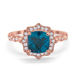 14K Rose Gold 2.31ct Cushion 8mm Halo G SI London Blue Topaz Diamond Engagement Wedding Ring Size 6.5