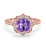 14K Rose Gold 2.31ct Cushion 8mm Halo G SI Natural Amethyst Diamond Engagement Wedding Ring Size 6.5