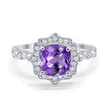 14K White Gold 2.31ct Cushion 8mm Halo G SI Natural Amethyst Diamond Engagement Wedding Ring Size 6.5