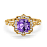 14K Yellow Gold 2.31ct Cushion 8mm Halo G SI Natural Amethyst Diamond Engagement Wedding Ring Size 6.5