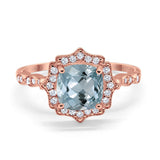 14K Rose Gold 2.31ct Cushion 8mm Halo G SI Natural Aquamarine Diamond Engagement Wedding Ring Size 6.5