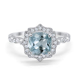 14K White Gold 2.31ct Cushion 8mm Halo G SI Natural Aquamarine Diamond Engagement Wedding Ring Size 6.5