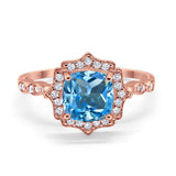 14K Rose Gold 2.31ct Cushion 8mm Halo G SI Natural Blue Topaz Diamond Engagement Wedding Ring Size 6.5