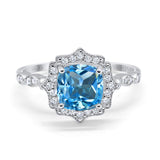 14K White Gold 2.31ct Cushion 8mm Halo G SI Natural Blue Topaz Diamond Engagement Wedding Ring Size 6.5