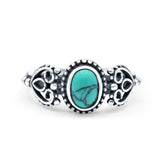 Petite Dainty Oval Solitaire Promise Ring Band Simulated Turquoise Oxidized Braided 925 Sterling Silver