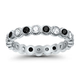Bezel Set Full Eternity Ring Round Simulated Black CZ 925 Sterling Silver