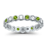 Bezel Set Full Eternity Ring Round Simulated Peridot CZ 925 Sterling Silver