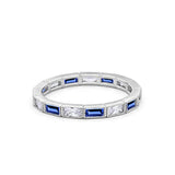 Art Deco Baguette Full Eternity Wedding Band Simulated Blue Sapphire CZ 925 Sterling Silver