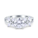 14K White Gold Halo Floral Art Deco Wedding Engagement Ring Round Simulated Cubic Zirconia