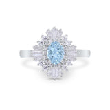 Vintage Oval Halo Wedding Ring Simulated Aquamarine CZ 925 Sterling Silver