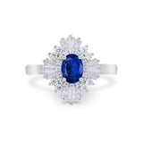 Vintage Oval Halo Wedding Ring Simulated Blue Sapphire CZ 925 Sterling Silver