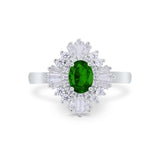 Art Deco Oval Halo Wedding Ring Simulated Green Emerald CZ 925 Sterling Silver