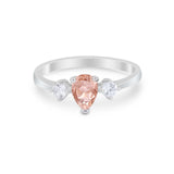 Teardrop Wedding Ring Simulated Morganite CZ 925 Sterling Silver