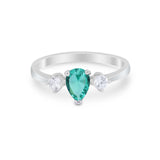 Teardrop Wedding Ring Simulated Paraiba Tourmaline CZ 925 Sterling Silver