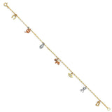 14K Tri Color Gold Lucky Bracelet Chain 7" + 1" Extension