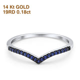 14K White Gold 0.18ct Round 4mm F S2 V Shape Natural Blue Sapphire Chevron Diamond Half Eternity Wedding Band Ring Size 6.5
